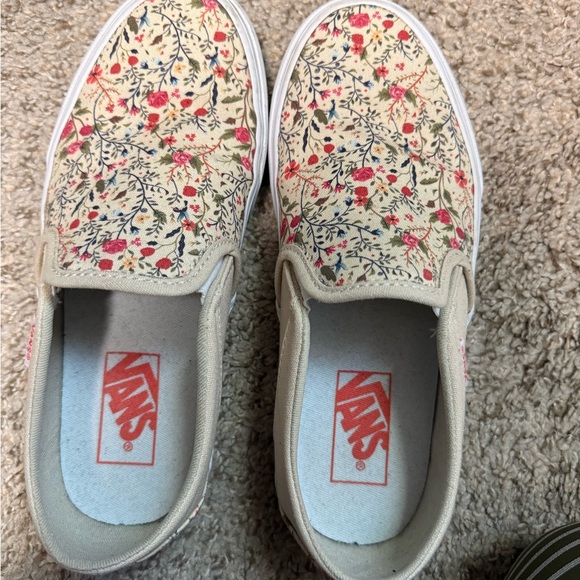 Vans Shoes - Vans Floral Slip-On Sneakers in Cream with Red & Navy Accents